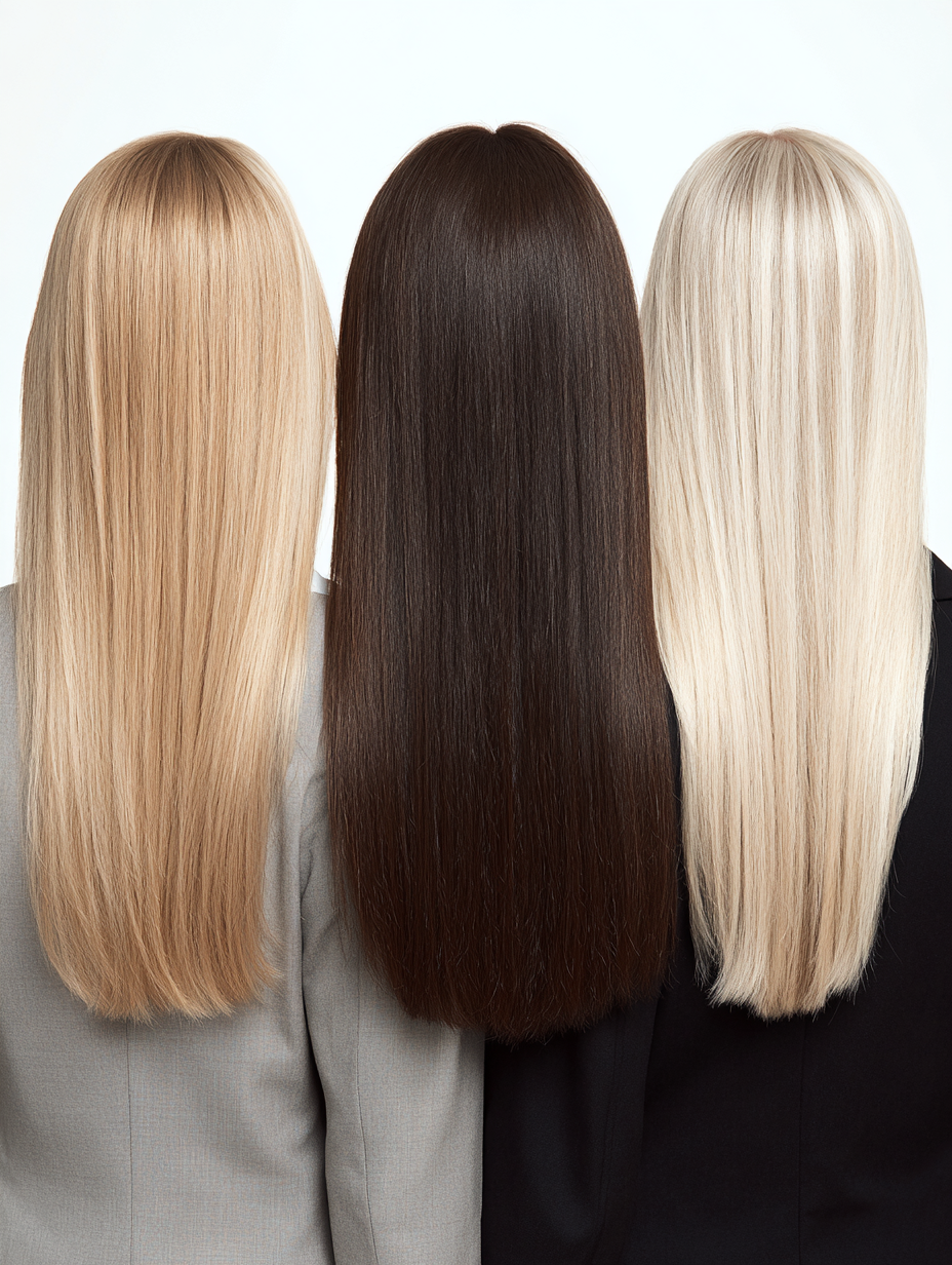 Three women with long blonde and dark hair viewed from behind, representing healthy hair
